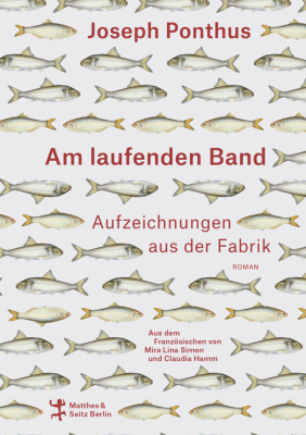 Buchcover "Am laufenden Band" mit Reihe von Fischen