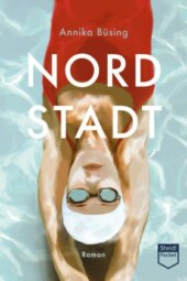 Buchcover mit Zeichnung einer von oben betrachteten Schwimmerin mit Schwimmbrille